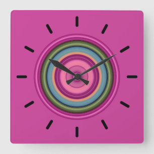 Hot Pink Multicolored Circular Pattern Square Wall Clock