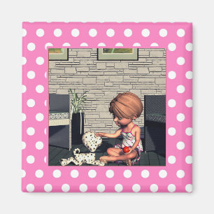 Hot Pink n White Dots Photo Magnet