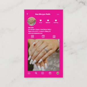 Hot pink Nail artist Instagram Photo Grid QR Code  Business Card
