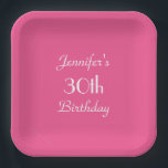 Hot Pink, Name, 30th Birthday Party Square Paper Plate<br><div class="desc">A solid hot pink background decorates this unique and fun party paper plate. Although default says "30th Birthday", you can easily change the text for name, # of years, and event. Very feminine and girly! Square or round. Matching paper napkins available on zazzle at SocolikCardShop. All Rights Reserved © 2015...</div>