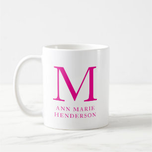 Hot Pink Name and Monogram Coffee Mug