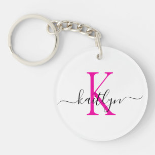Hot Pink Name Initial Monogram Key Ring