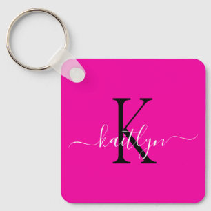 Hot Pink Name Initial Monogram Key Ring