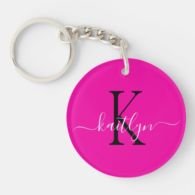 Hot Pink Name Initial Monogram Key Ring (Front)