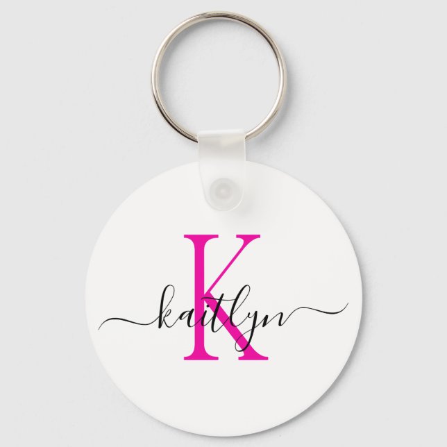 Hot Pink Name Initial Monogram Key Ring (Front)
