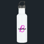 Hot Pink Name | Modern Initial Monogram Neon 710 Ml Water Bottle<br><div class="desc">Trendy, stylish custom name and initial monogram style water bottle in modern minimalist script typography in off black and a simple fun hot neon pink. The name and initial can easily be personalised with your own name or the name of a loved one for a perfect gift for a friend...</div>
