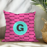 Hot pink name pattern monogram throw pillow<br><div class="desc">Hot pink name pattern monogram throw pillow</div>