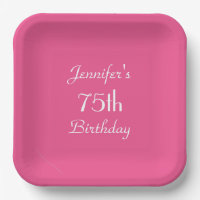 Hot Pink, Name, Simple, 75th Birthday Party Square