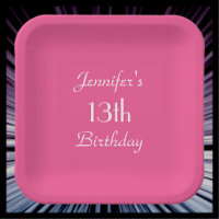 Hot Pink, Name Square round 13th Birthday Party