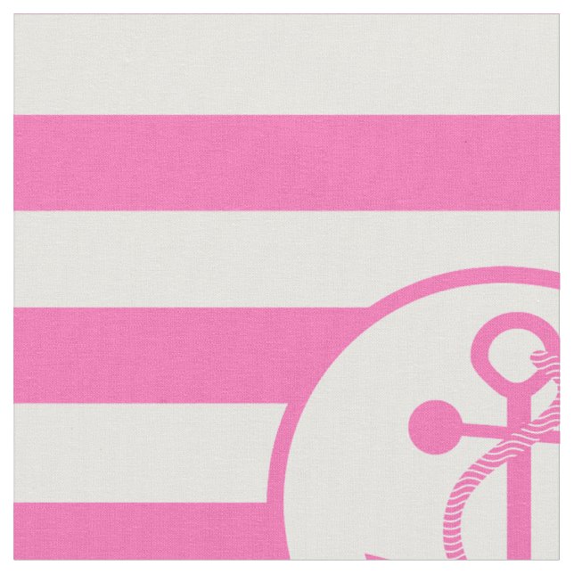Hot Pink Nautical Anchor with Stripes Fabric (Close Up)