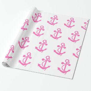 Hot Pink Nautical Anchor Wrapping Paper