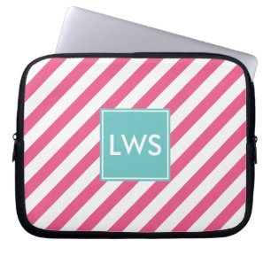 Hot Pink Nautical Stripes Monogram Laptop Sleeve