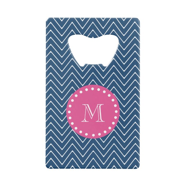 Hot Pink, Navy Blue Chevron | Your Monogram (Front)