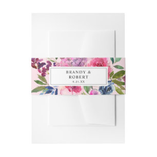 Hot Pink & Navy Blue Floral 2 Pink Invitation Belly Band