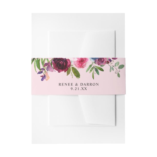Hot Pink & Navy Blue Floral 3B Pink Invitation Belly Band (Front Example)