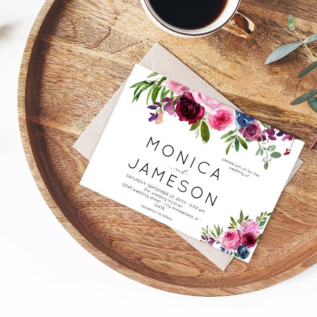 Hot Pink & Navy Blue Floral Wedding Invitation 2 (Creator Uploaded)