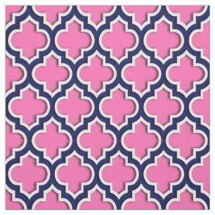 Hot Pink, Navy Blue Moroccan Quatrefoil #5DS Fabric