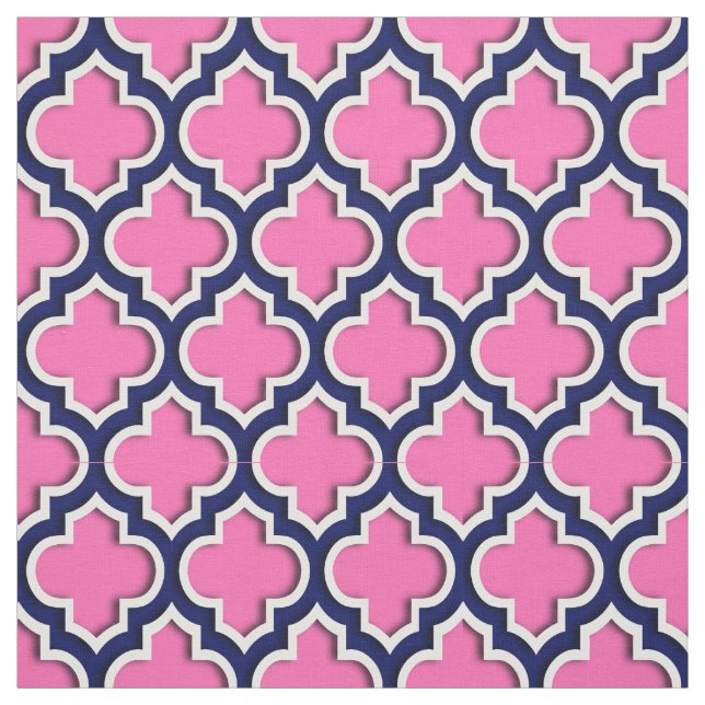 Hot Pink, Navy Blue Moroccan Quatrefoil #5DS Fabric (Swatch)