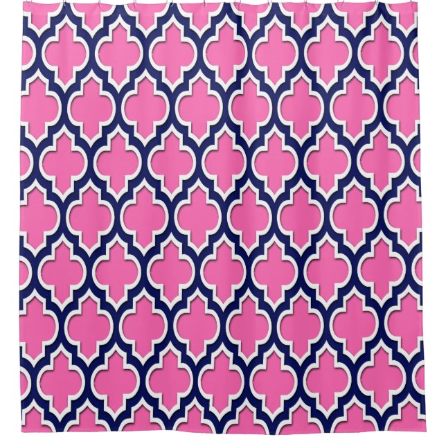 Hot Pink Navy Blue White XL Moroccan #4DS Shower Curtain (Front)