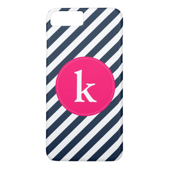 Hot Pink & Navy Monogram iPhone 7 Plus Case (Back)