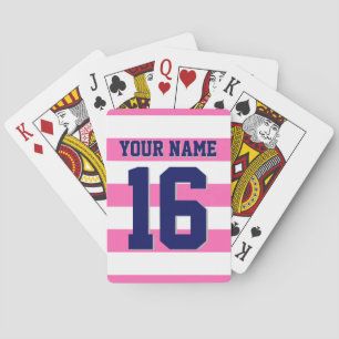 Hot Pink Navy Team Jersey Preppy Stripe Playing Cards