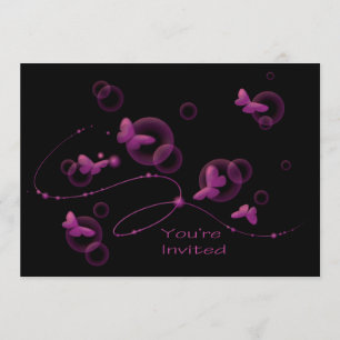 Hot Pink Neon Butterflies Birthday Party Invitation