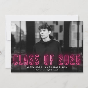 Hot Pink Neon Class of 2023 Photo Graduation Announcement