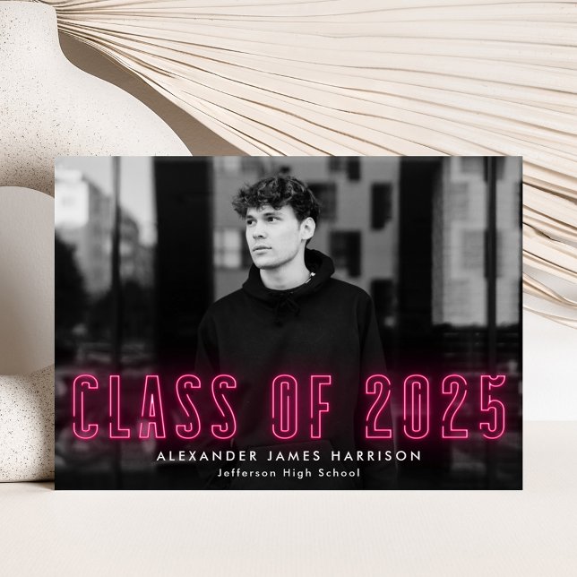 Hot Pink Neon Class of 2023 Photo Graduation Announcement (Creator Uploaded)