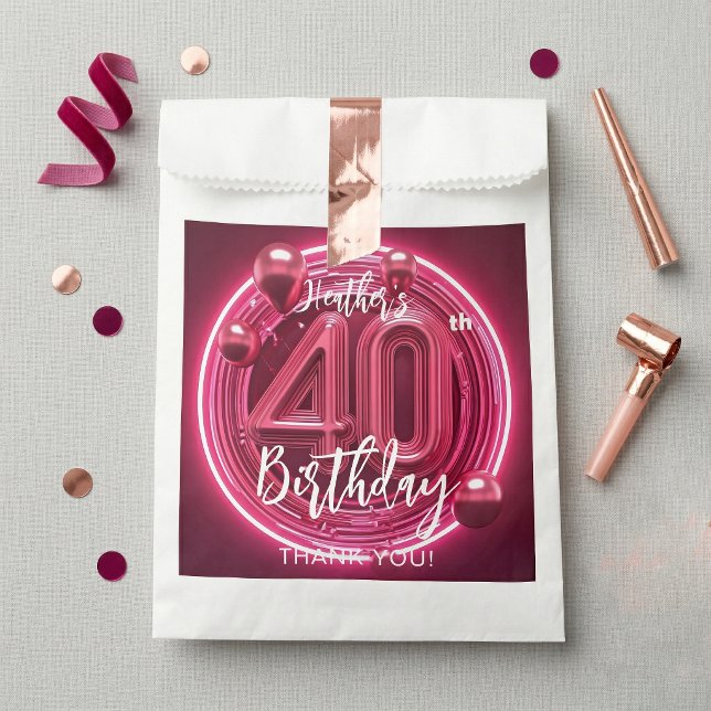 Hot Pink Neon Glam 40th Birthday Metallic Balloons Favour Bags (Creator Uploaded)