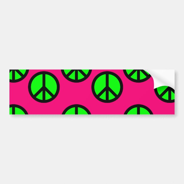 Hot Pink Neon Green Peace Sign Hippie Pattern Bumper Sticker (Front)