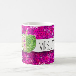 Hot Pink Neon Green Teachers Apple Classroom Name Coffee Mug