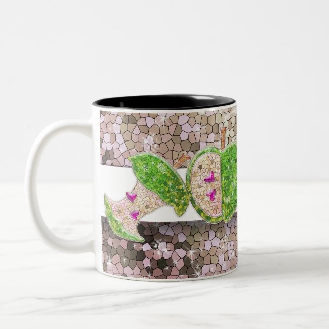 Hot Pink Neon Green Teachers Apple Classroom Name Two-Tone Coffee Mug (Left)