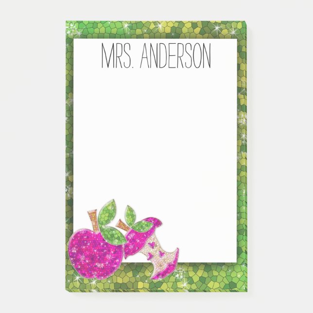 Hot Pink Neon Green Teachers Apple Classroom Notes (Front)