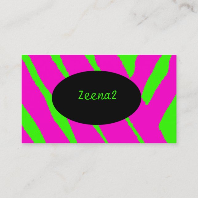 Hot Pink Neon Green Zebra Fashion Business Cards (Front)