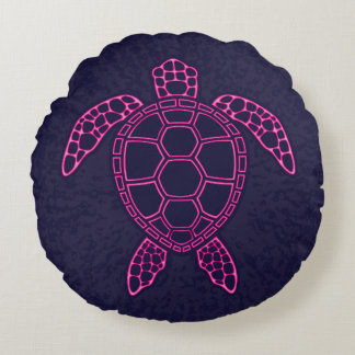 Hot Pink Neon Lava Sea Turtle Design Round Cushion