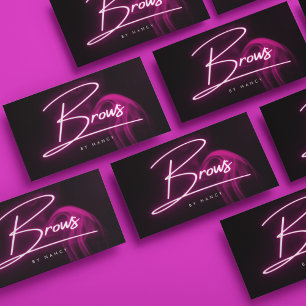 Hot Pink Neon & Smoke Brows  Handwritten Script  Business Card