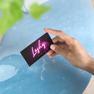 Hot Pink Neon & Smoke lashes Handwritten Script  Business Card