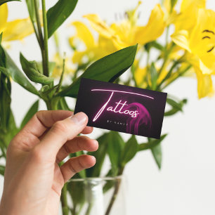 Hot Pink Neon & Smoke Tattoos Handwritten Script  Business Card