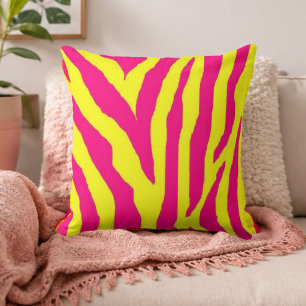 Hot Pink Neon Yellow Zebra Stripe Bold Y2K Cushion