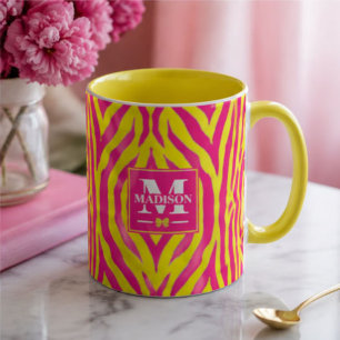 Hot Pink Neon Yellow Zebra Stripe Bold Y2K Mug