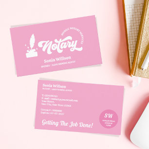 Hot Pink Notary Loan Signing Agent Calligraphy Business Card