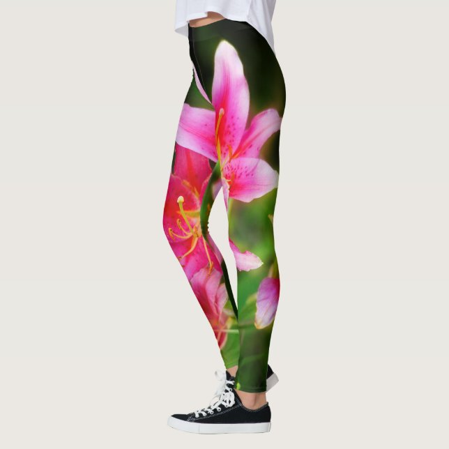 Hot Pink Olympic Torch Lilies Leggings (Left)