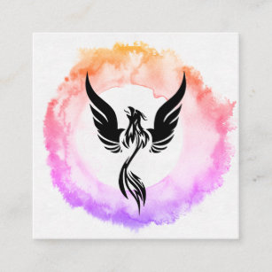 *~*  Hot Pink Ombre  Black Phoenix  Ring of Fire Square Business Card