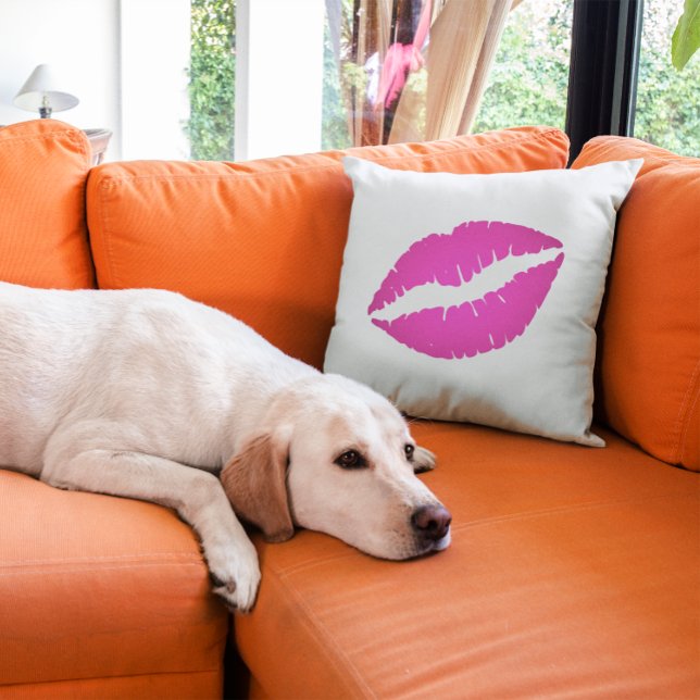 Hot Pink Ombre Lipstick Kiss Cushion (Hot Pink Lips Throw Pillow)