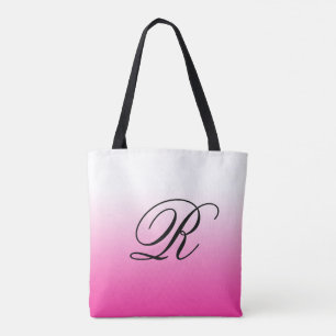 Hot Pink Ombre Over Any Colour with Monogram Tote Bag