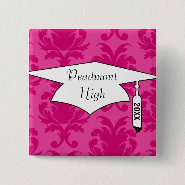 hot pink on pink chic damask pattern 15 cm square badge (Front)