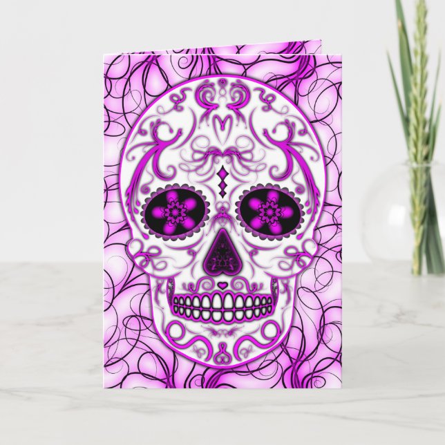Hot Pink on Pink - Day of the Dead Sugar Skull Card (Front)