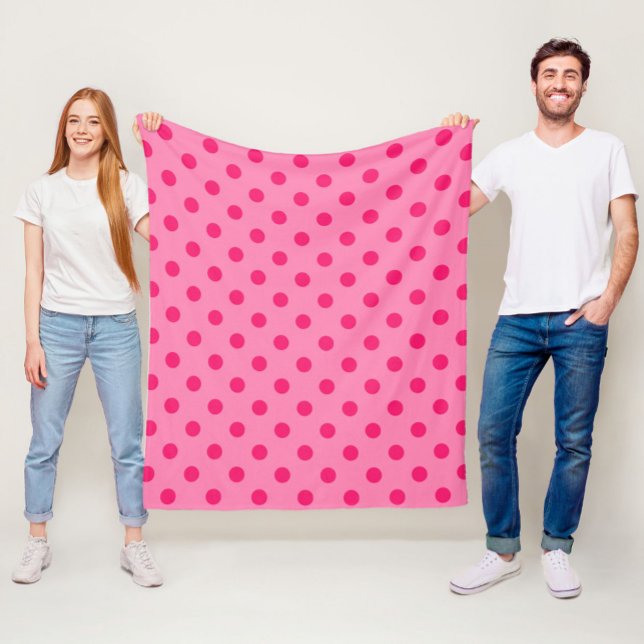 Hot Pink On Pink Polka Dots Pattern Design Fleece Blanket (Creator Uploaded)