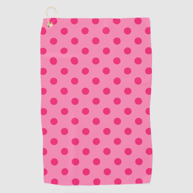 Hot Pink On Pink Polka Dots Pattern Design Golf Towel (Front)