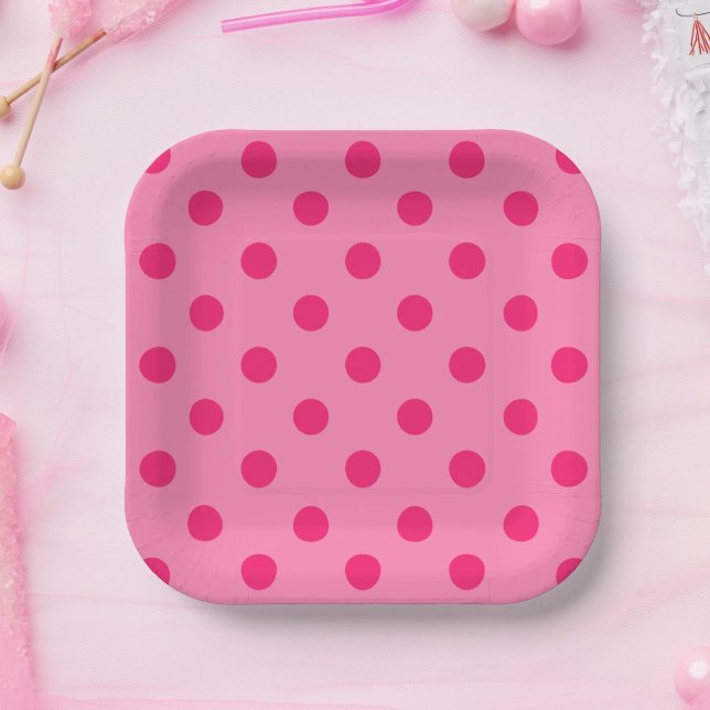 Hot Pink On Pink Polka Dots Pattern Design Paper Plate (Creator Uploaded)